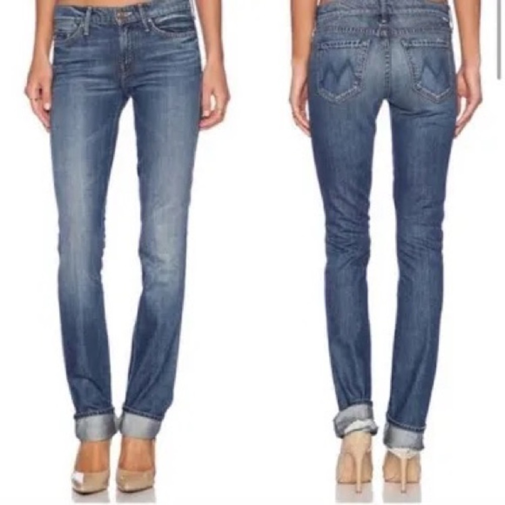 Mother Jeans 27 Holy Rascal Straight Distressed Blue Denim Still Behind Hustle